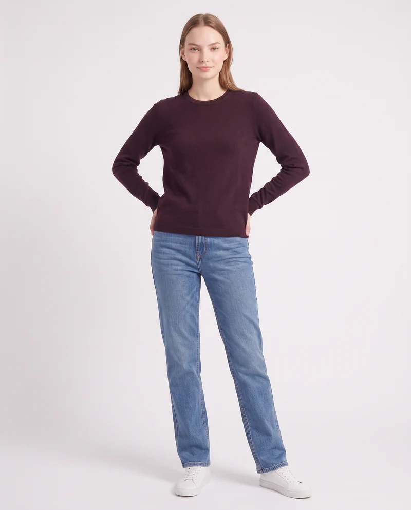 Pullover girocollo con bordino lurex - Bordeaux