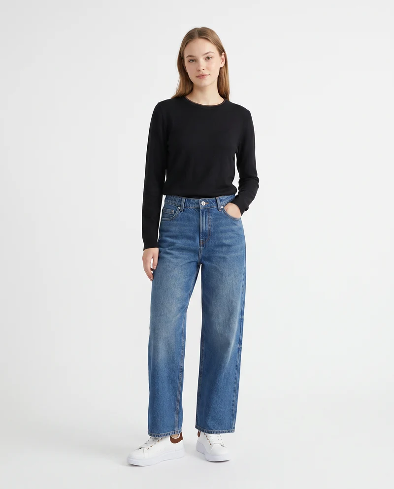 Pullover girocollo con bordino lurex - Nero