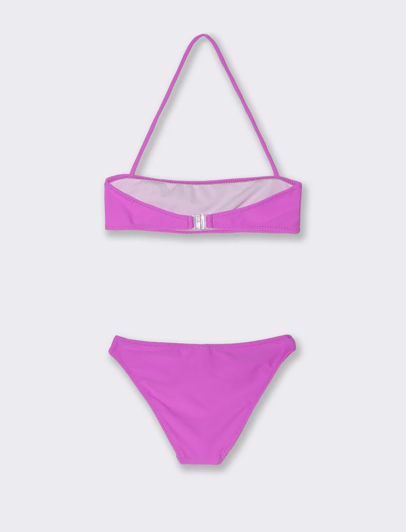 Costume due pezzi bambina con strass fiocco - Viola orchidea