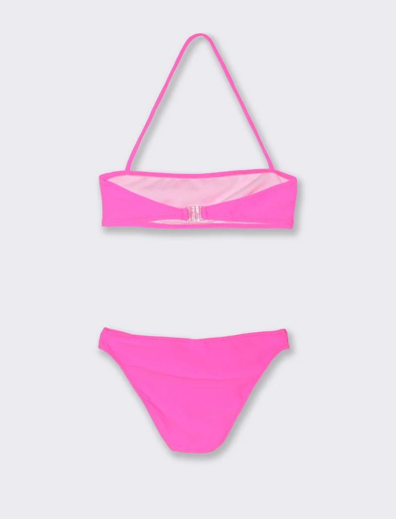 Costume due pezzi bambina con strass fiocco - Fuxia