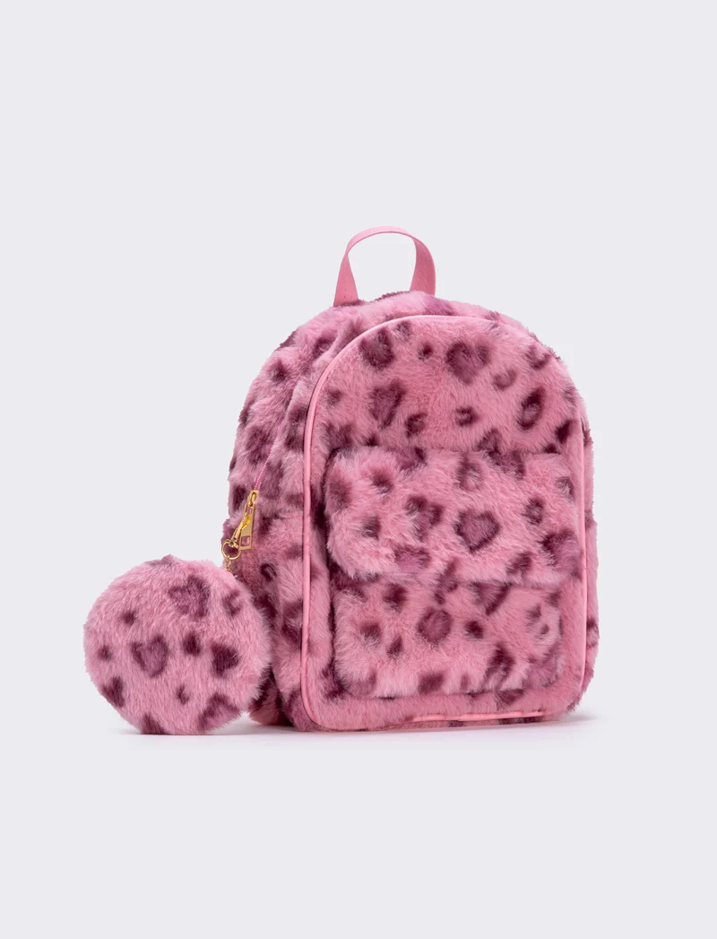Zainetto leopardato in finta pelliccia - Rosa