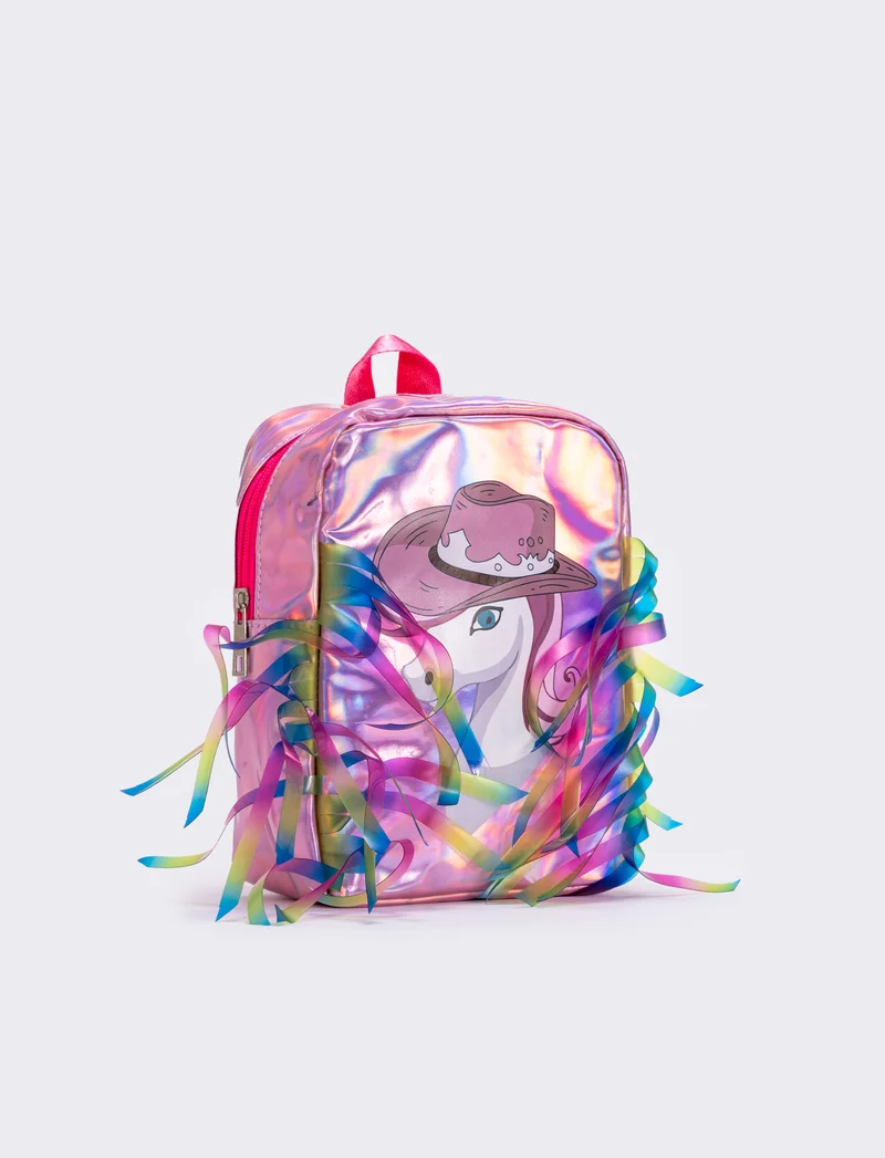 Zainetto metallizzato con frange colorate - Rosa