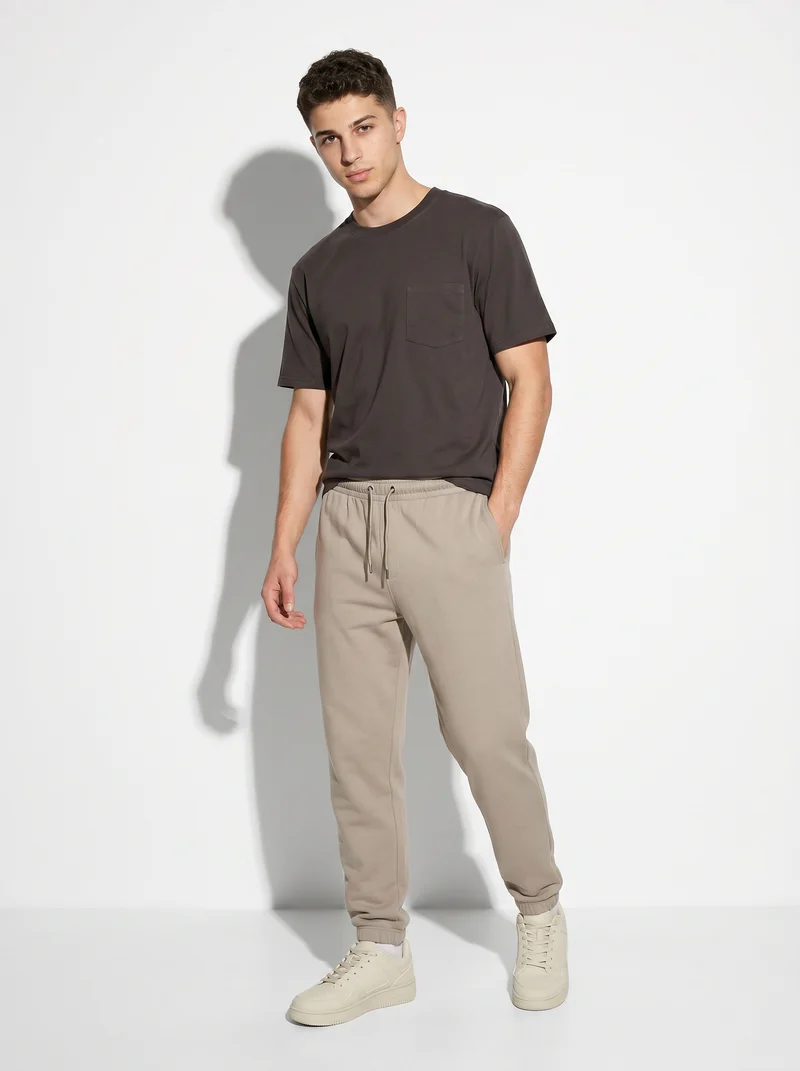Pantaloni Jogger Basic in Felpa con Elastico - Beige