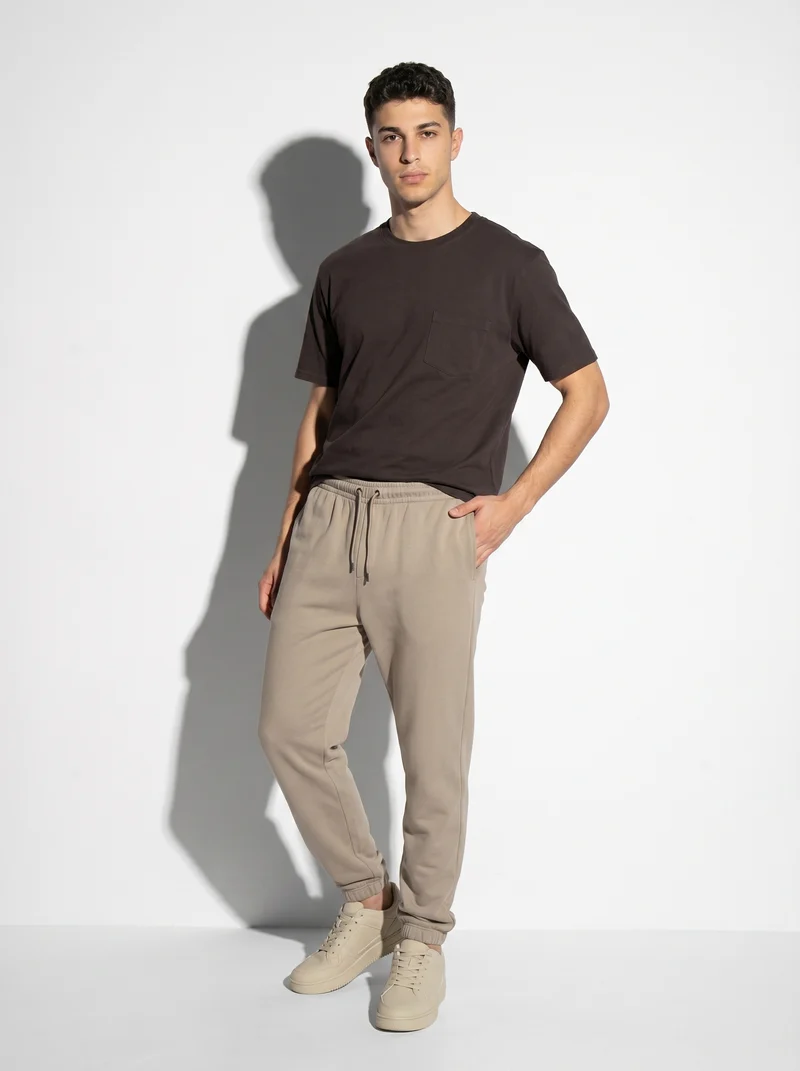 Pantaloni Jogger Basic in Felpa con Elastico - Beige