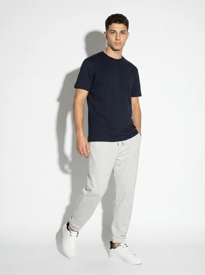 Pantaloni Jogger Basic in Felpa con Elastico - Grigio mel.