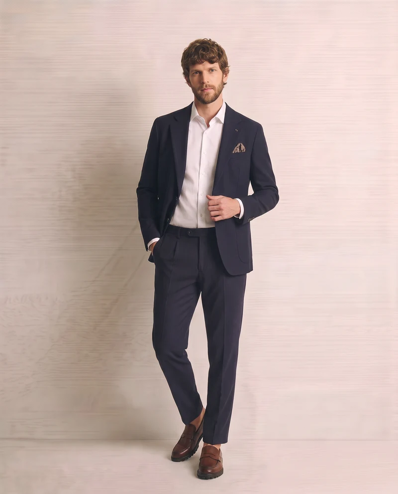 Blazer Formal Fit con Colletto a Revers - Blu