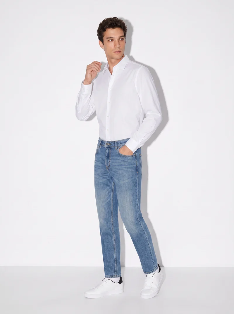 Camicia Regular Fit in Tessuto Tecnico - Bianco