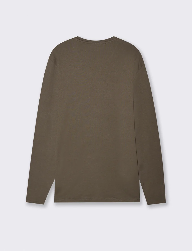 T-shirt slim fit a coste girocollo - Verde kaki