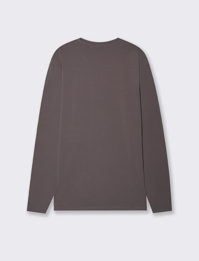 T-shirt slim fit maniche lunghe girocollo - Grigio