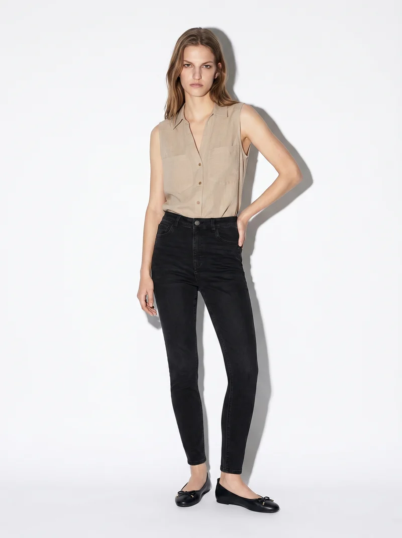 Jeans super skinny a vita molto alta - Nero