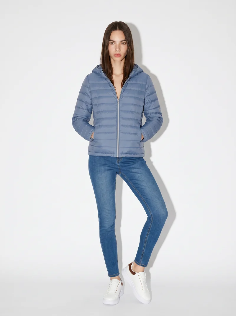 Giubbotto basico con cappuccio e tasche - Denim