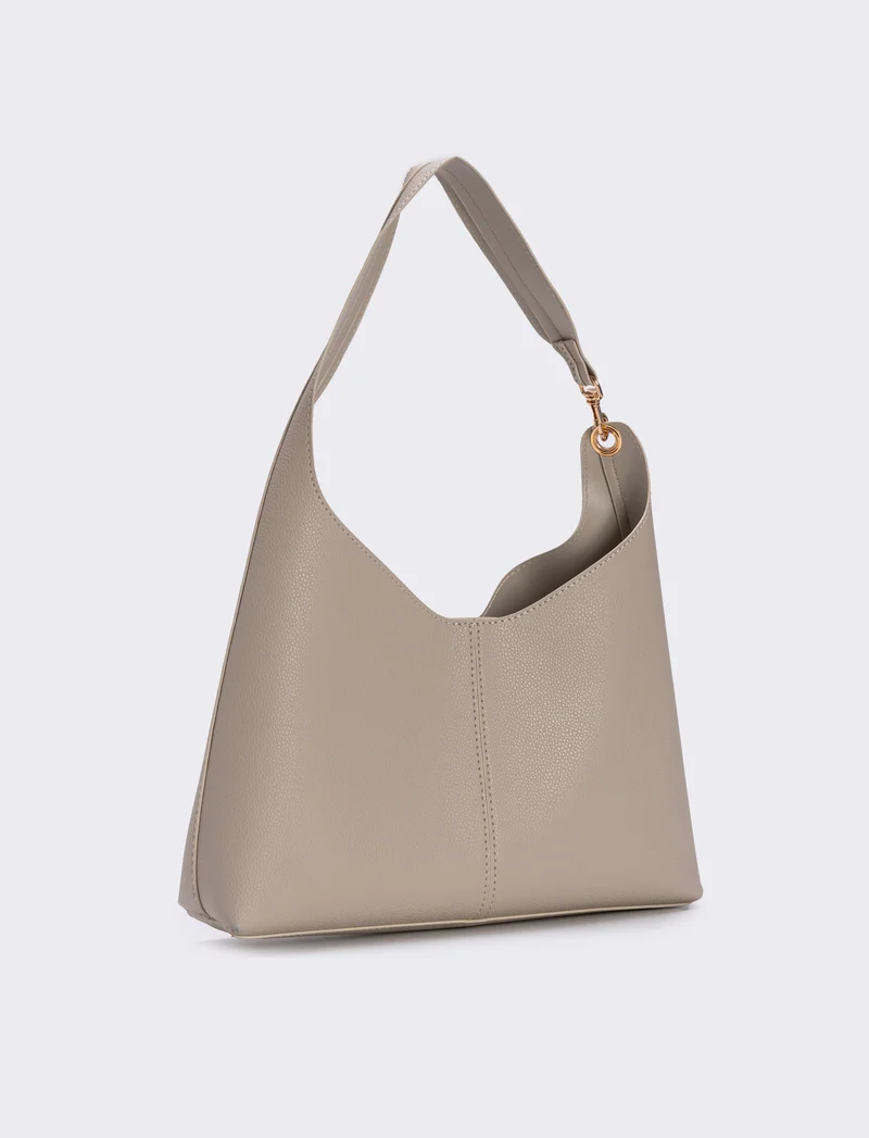 Borsa a spalla con gancio sintetica - Beige