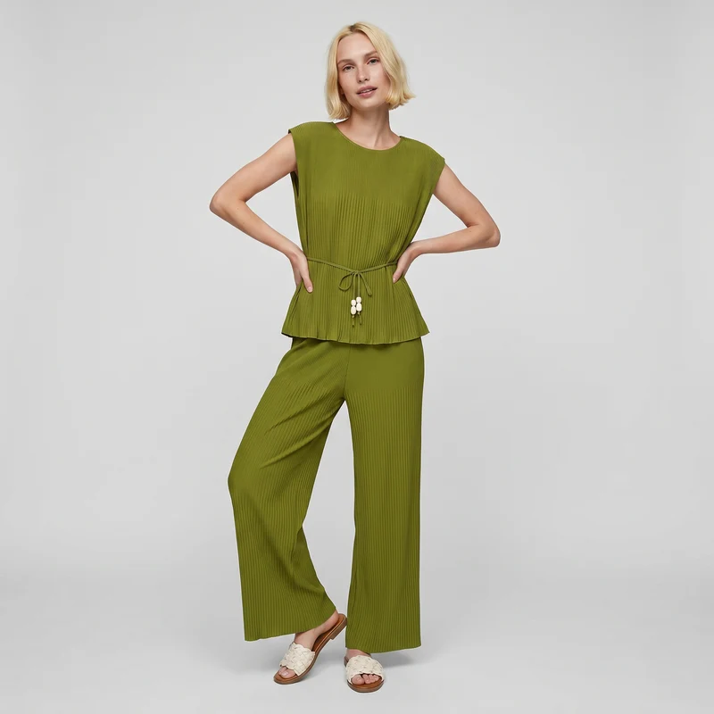 Top Plissettato con Spalline Imbottite - Verde