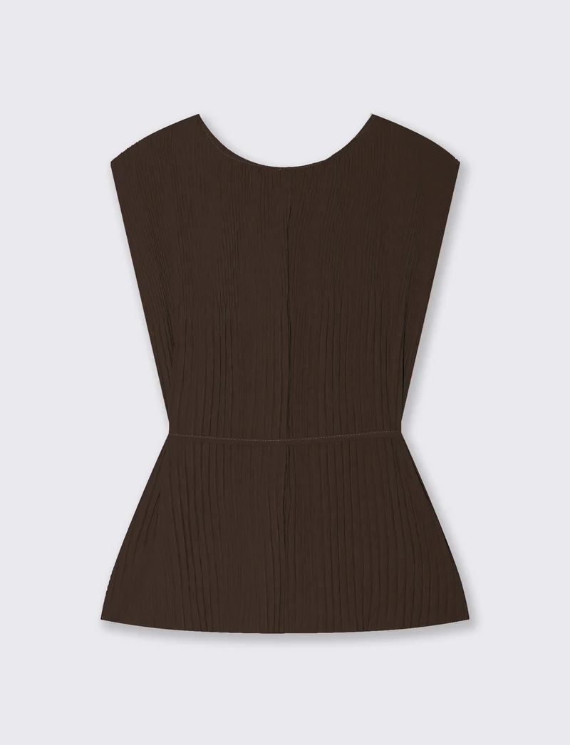 Top Plissettato con Spalline Imbottite - Moro