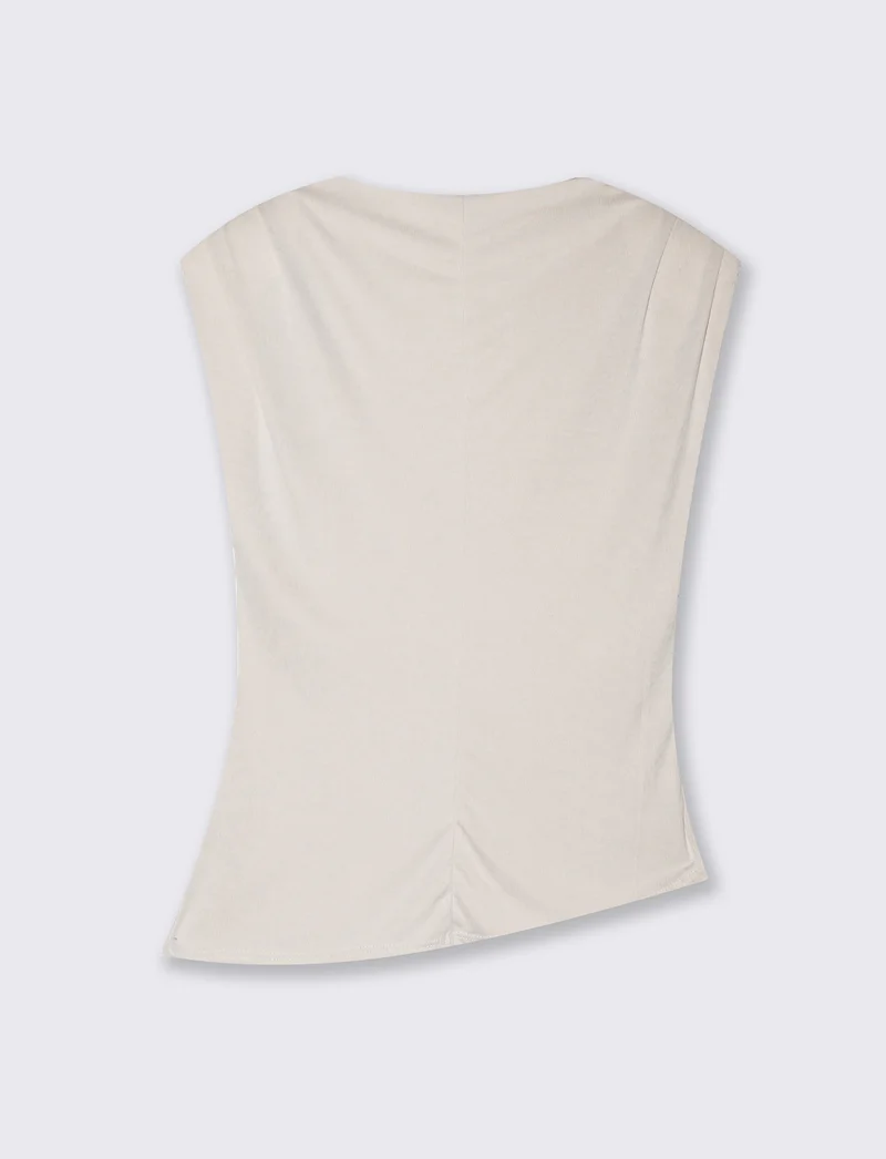 Top con spalline imbottite e nodo fiancheggiato - Beige