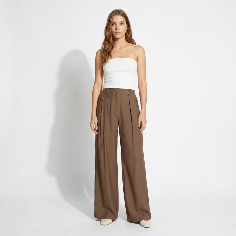 Pantaloni palazzo con pinches e tasche - Grigio fango