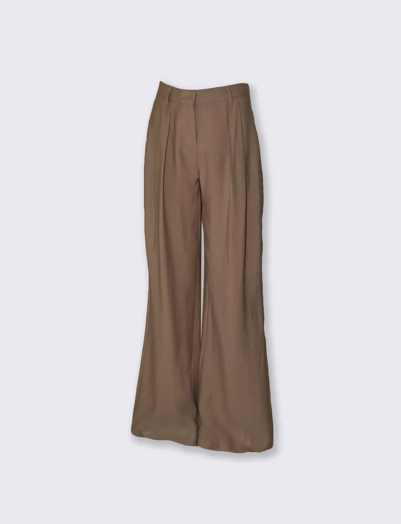 Pantaloni palazzo con pinches e tasche - Grigio fango