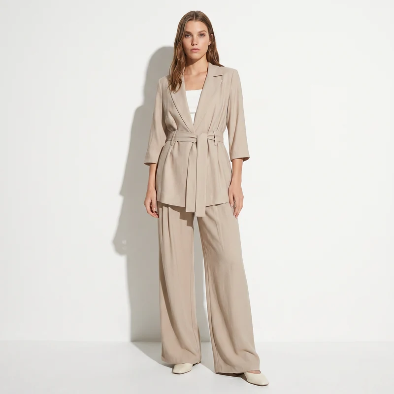 Pantaloni palazzo con pinches e tasche - Beige