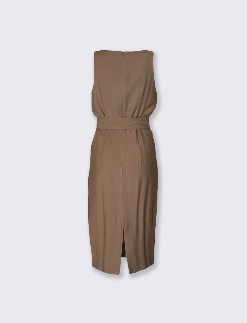 Abito midi halter con cintura in vita - Grigio fango