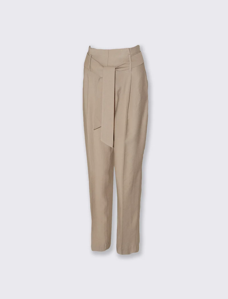 Pantaloni alla Caviglia con Cintura Vita - Beige