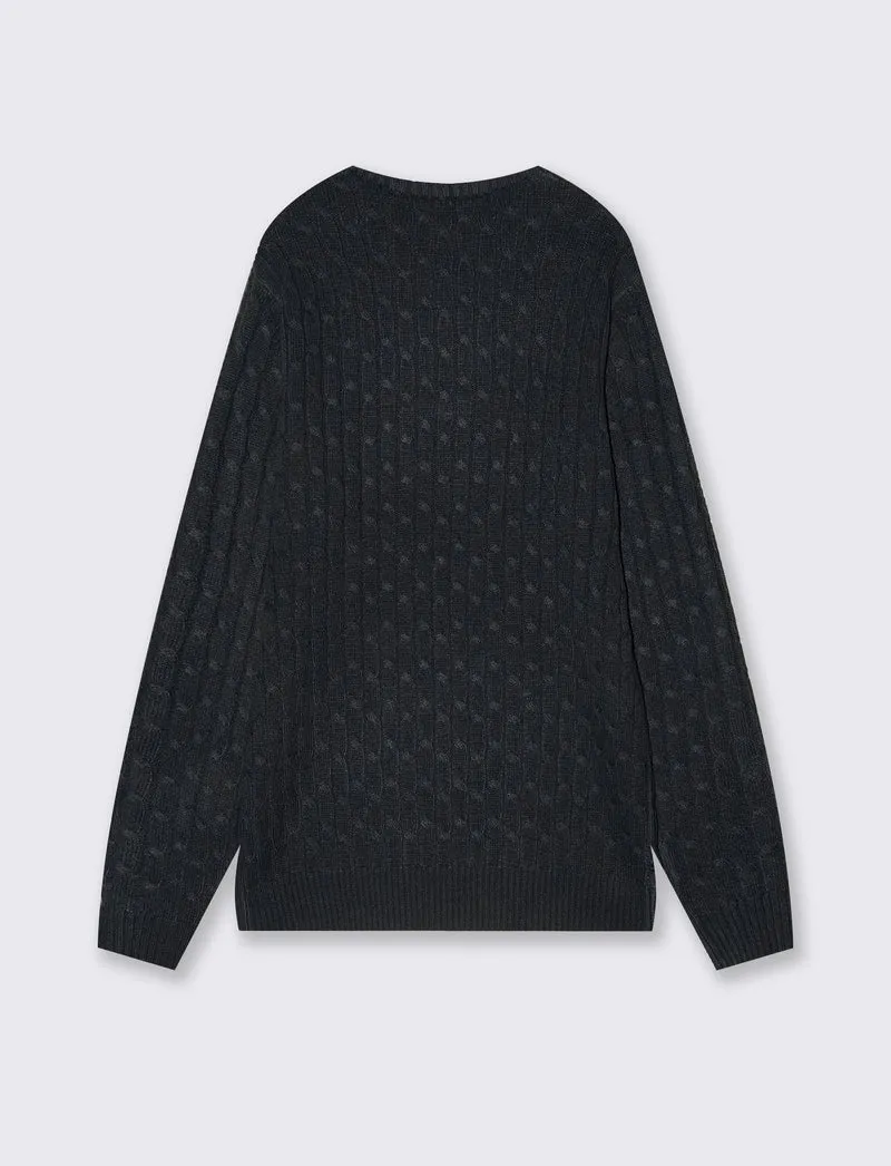 Maglia girocollo a trecce con ricamo - Blu