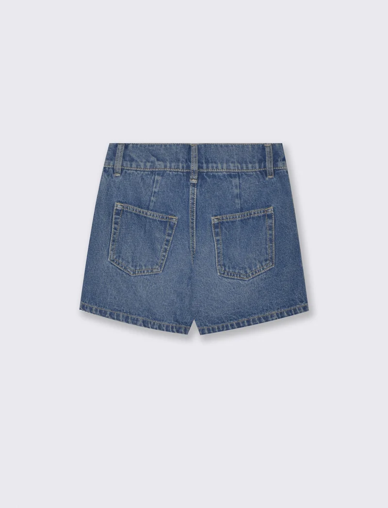 Short finta gonna in denim con pieghe - Denim