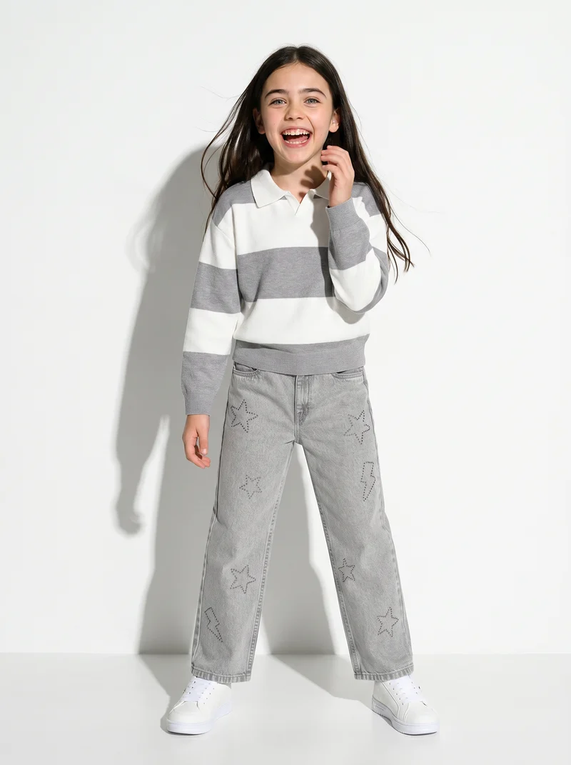 Jeans gamba ampia con borchie rock - Grigio