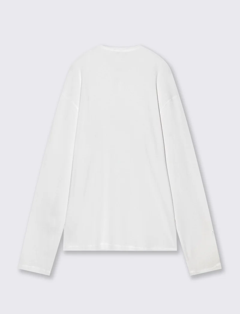 T-shirt Serafino a costine con maniche lunghe - Bianco