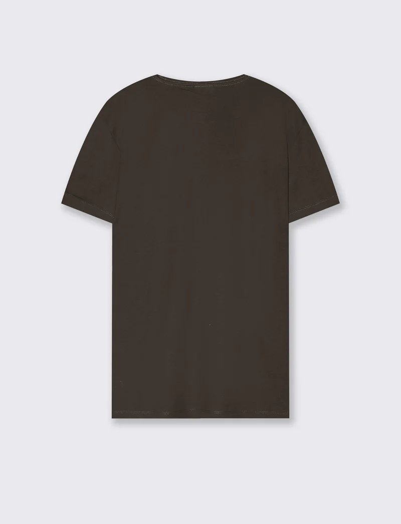 T-shirt girocollo in cotone mercerizzato - Moro