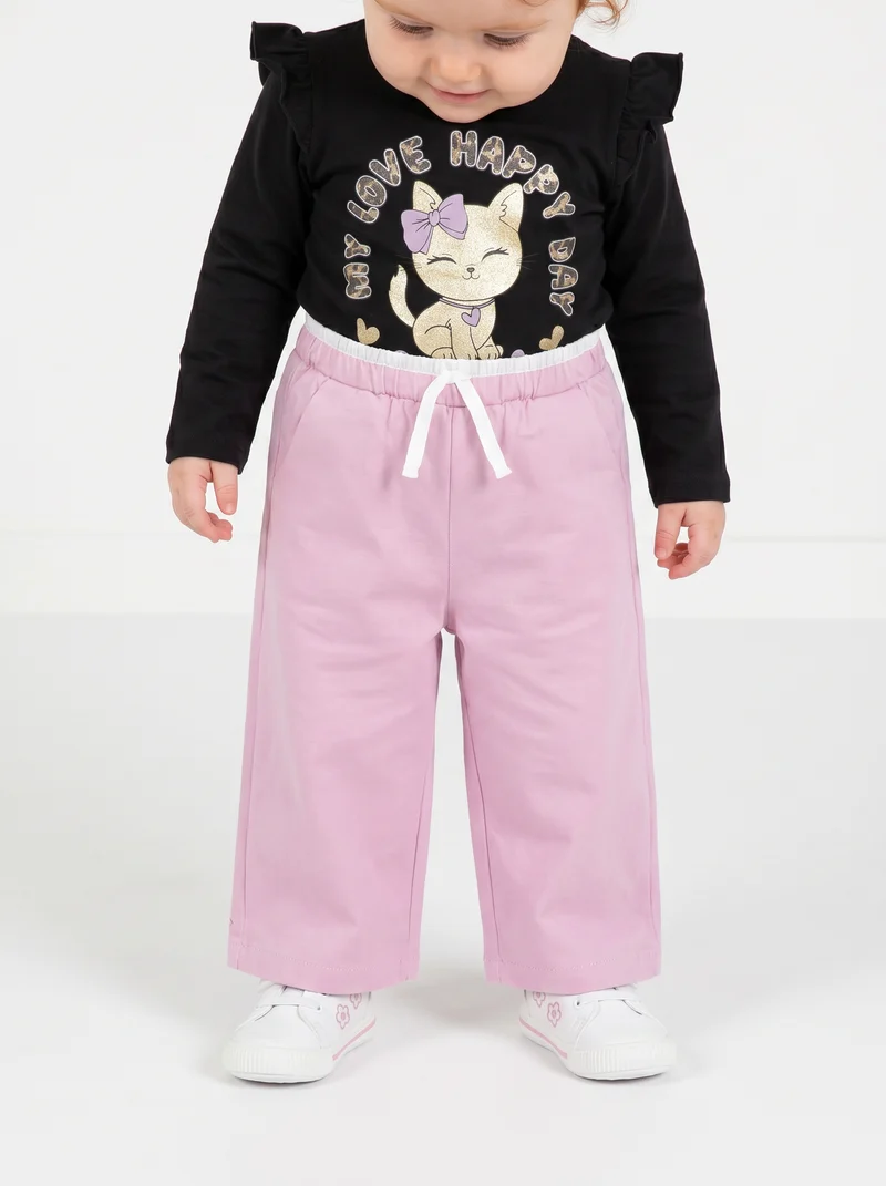 Pantaloni gamba larga con laccio in vita - Rosa polvere