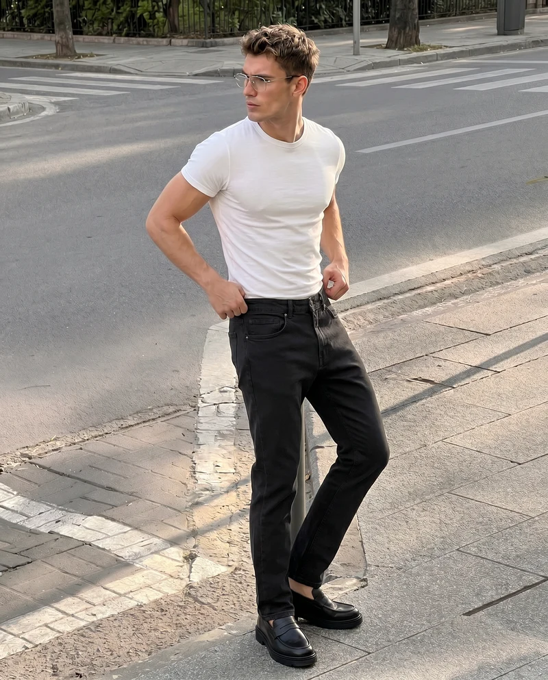 Pantaloni slim fit 5 tasche comfort - Nero