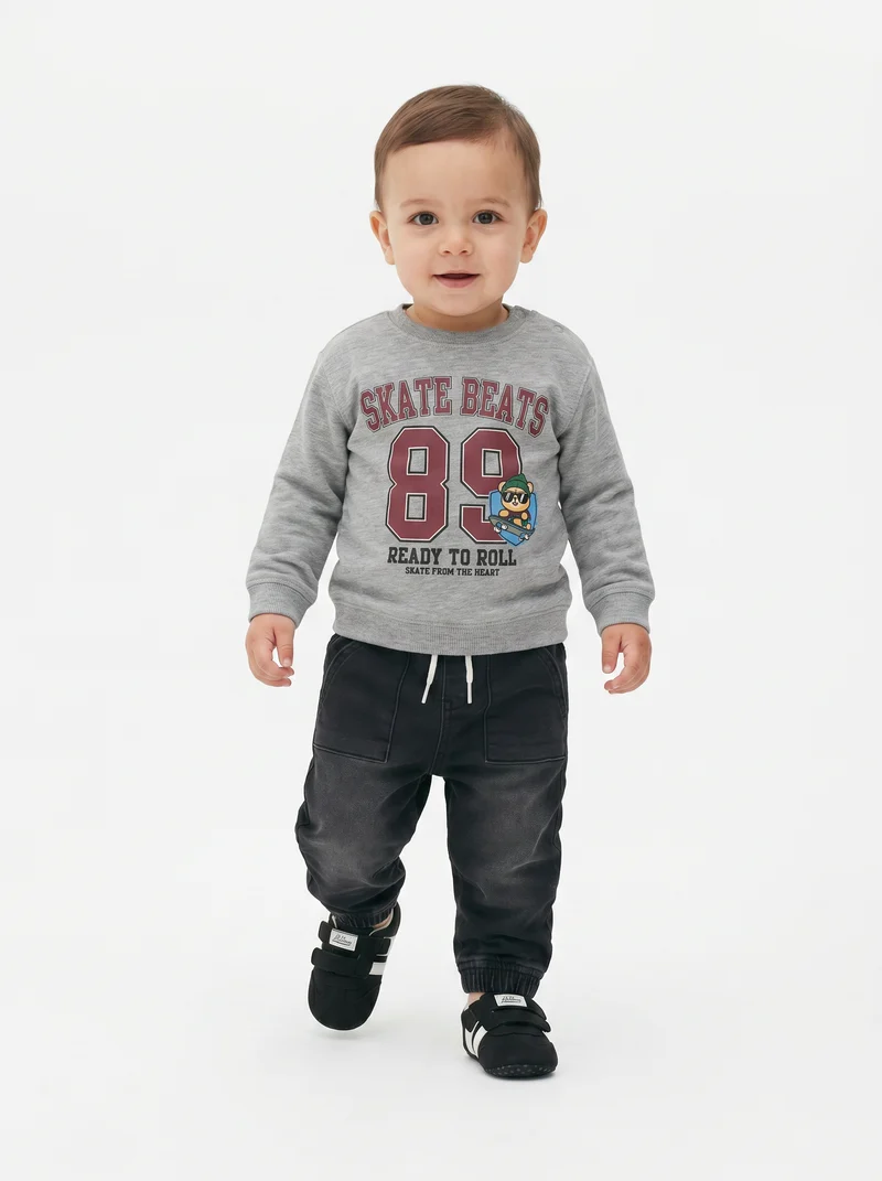 Pantaloni ampi effetto denim con tasche - Nero