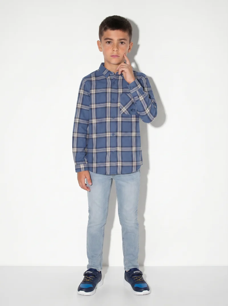Camicia a quadri in flanella di cotone - Blu