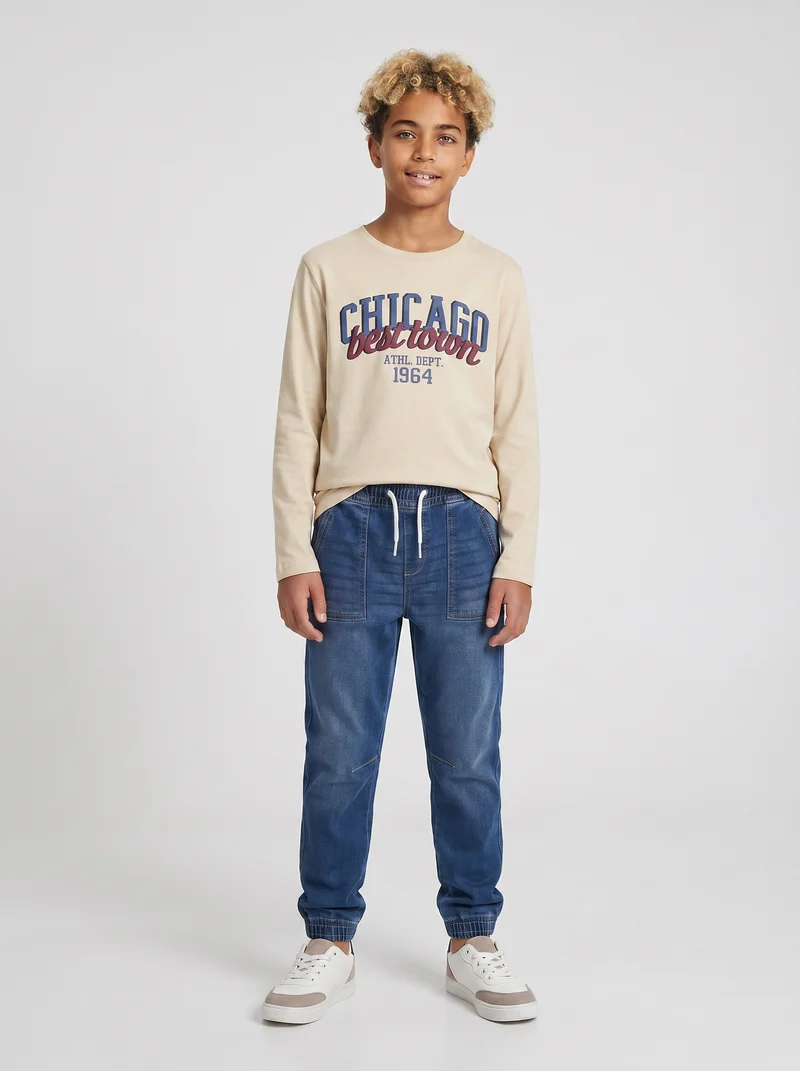Jogging in denim con vita elasticizzata - DENIM SCURO