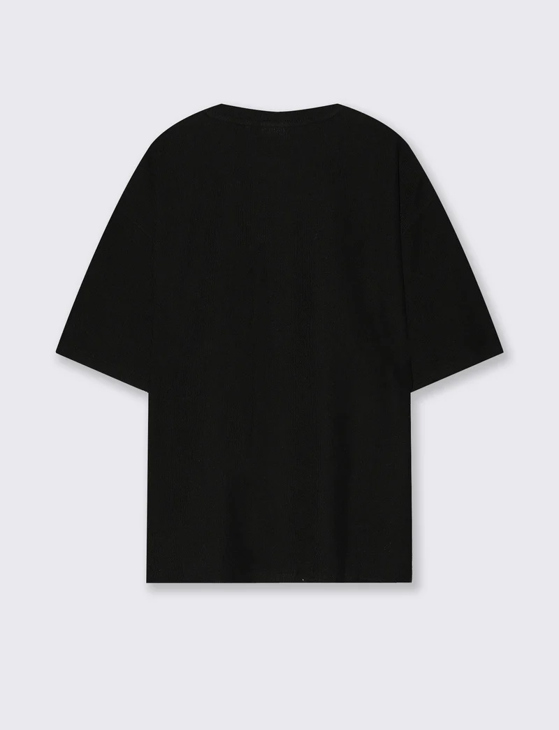T-shirt Boxy Fit Effetto Maglia Coerente - Nero
