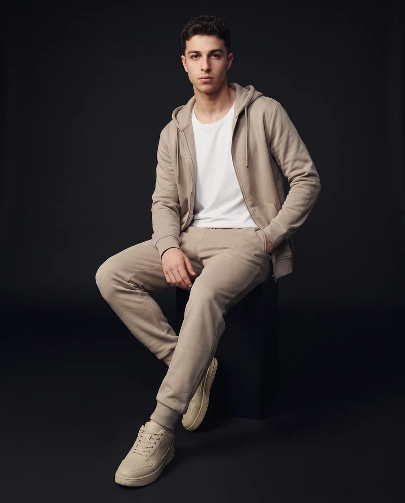 Felpa cappuccio con cerniera basic - Beige
