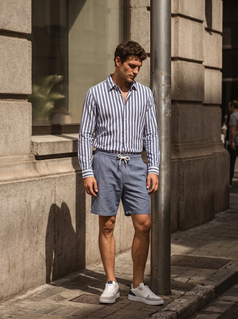 Camicia a righe regular fit in cotone - Bianco