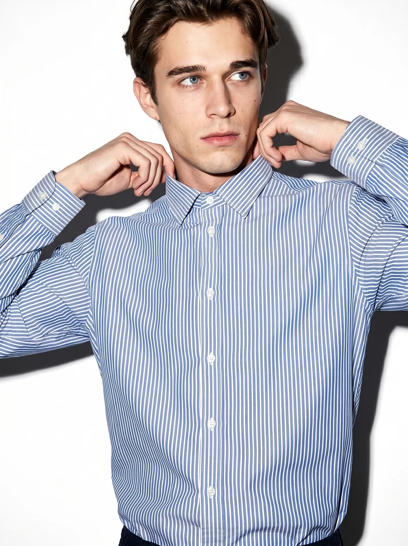 Camicia Regular Fit Easy Iron in Cotone - Bluette
