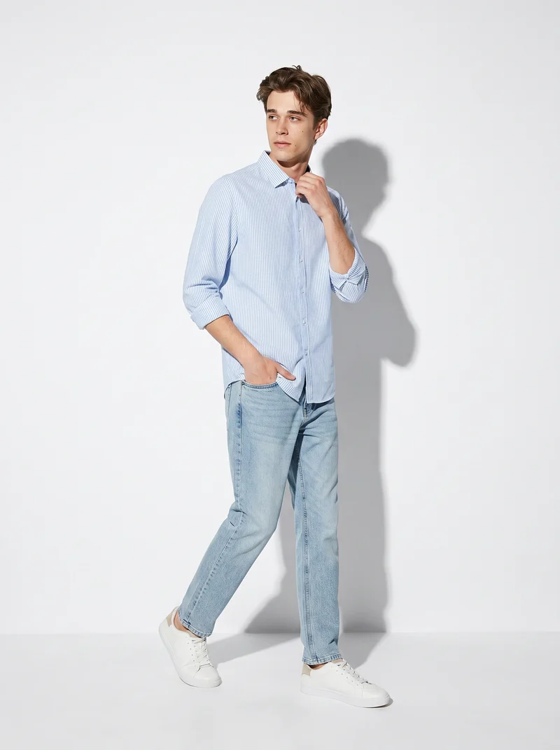 Camicia Regular Fit Easy Iron in Cotone - Azzurro