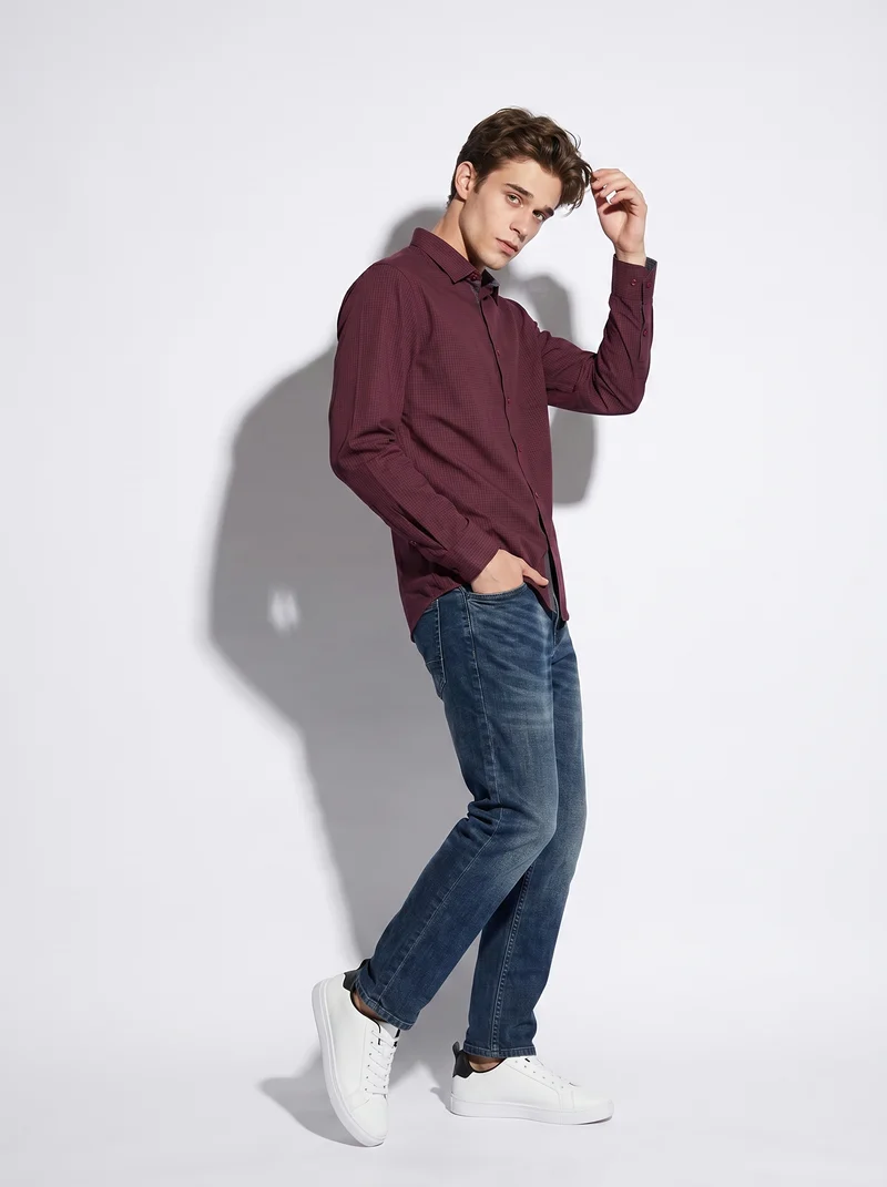 Camicia Regular Fit Easy Iron in Cotone - Viola prugna