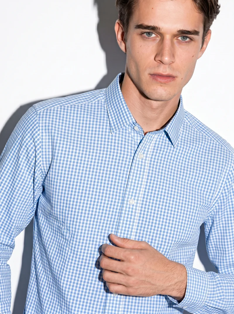 Camicia Regular Fit Easy Iron in Cotone - Celeste