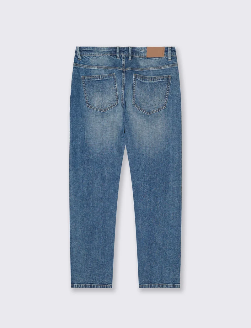 Jeans regular fit blu medio effetto slavato - Denim