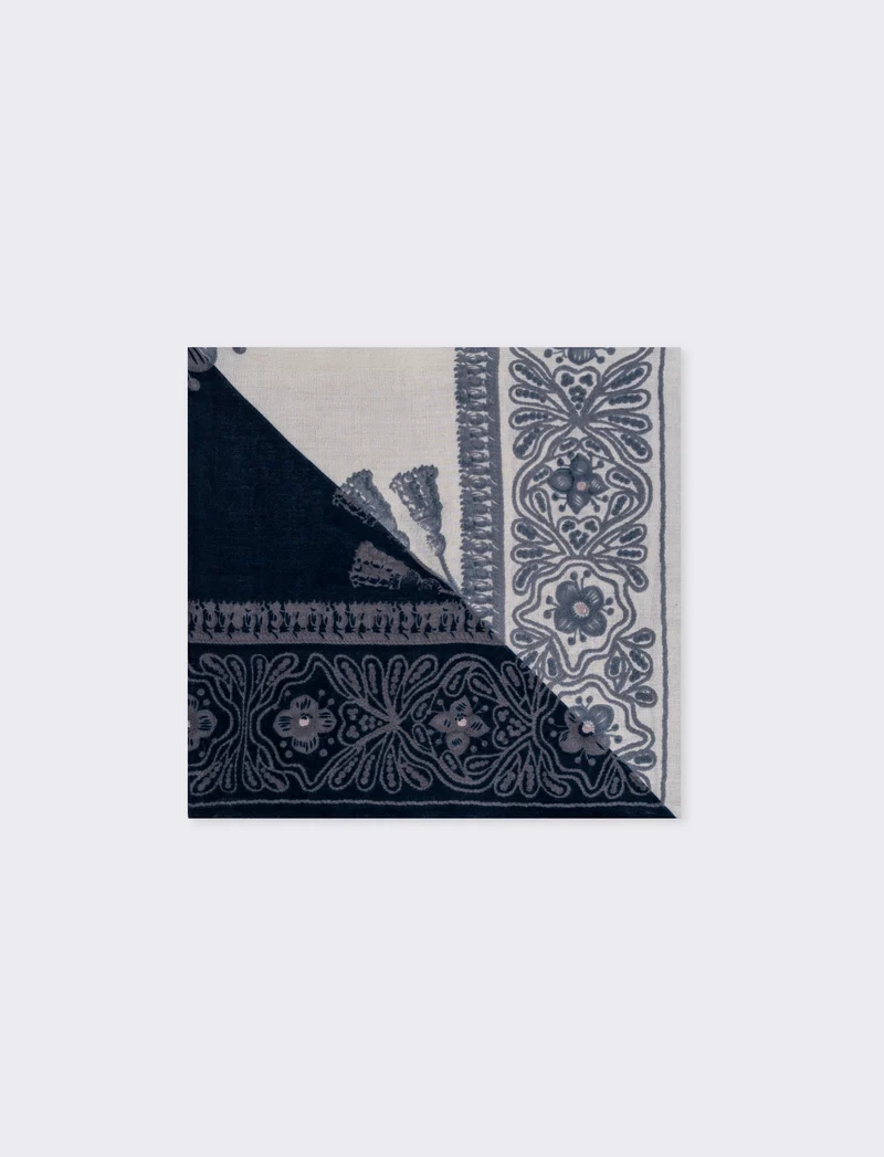 Foulard leggero con stampa fiori - Blu