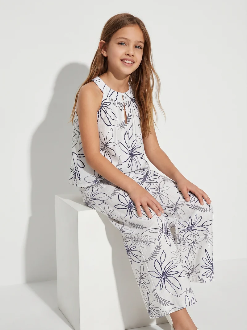 Pantaloni ampi con stampa floreale - Bianco