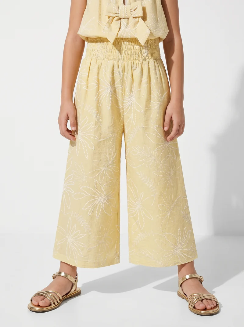 Pantaloni ampi con stampa floreale - Giallo