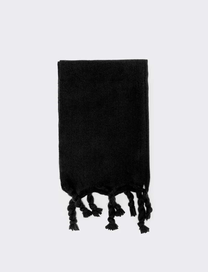 Sciarpone con frangia e treccia - Nero