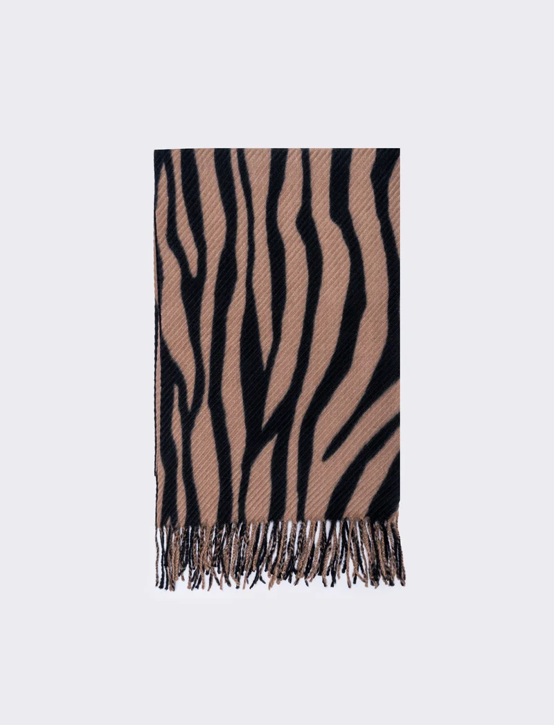 Sciarpa plissettata con frange animalier - Zebrato