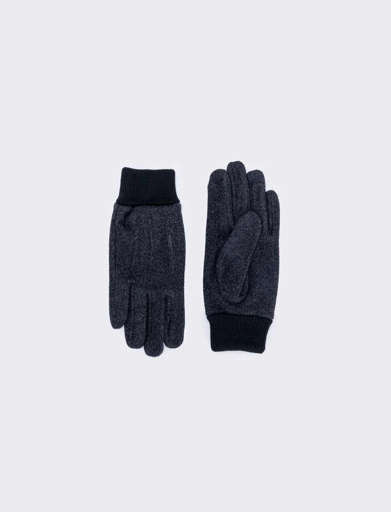 Guanti uomo con polsino a maglia elegante - Nero
