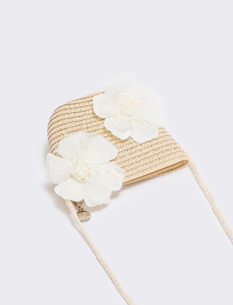 Borsetta paglia con fiori per bambina - Beige