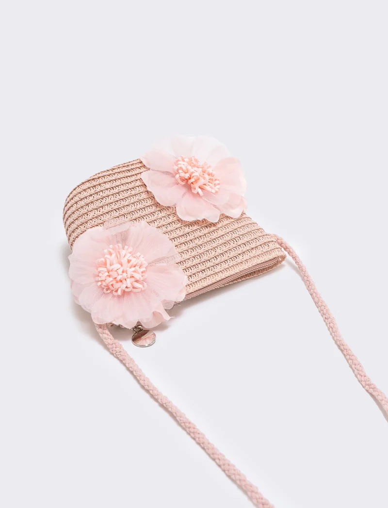 Borsetta paglia con fiori per bambina - Rosa